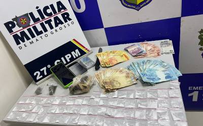 PM prende jovem com porções de drogas e R$ 9,8 mil em dinheiro em Confresa