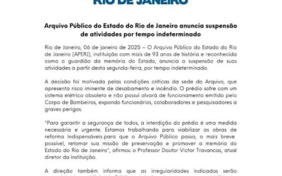 Arquivo Público do Rio vai fechar por risco de incêndio e desabamento